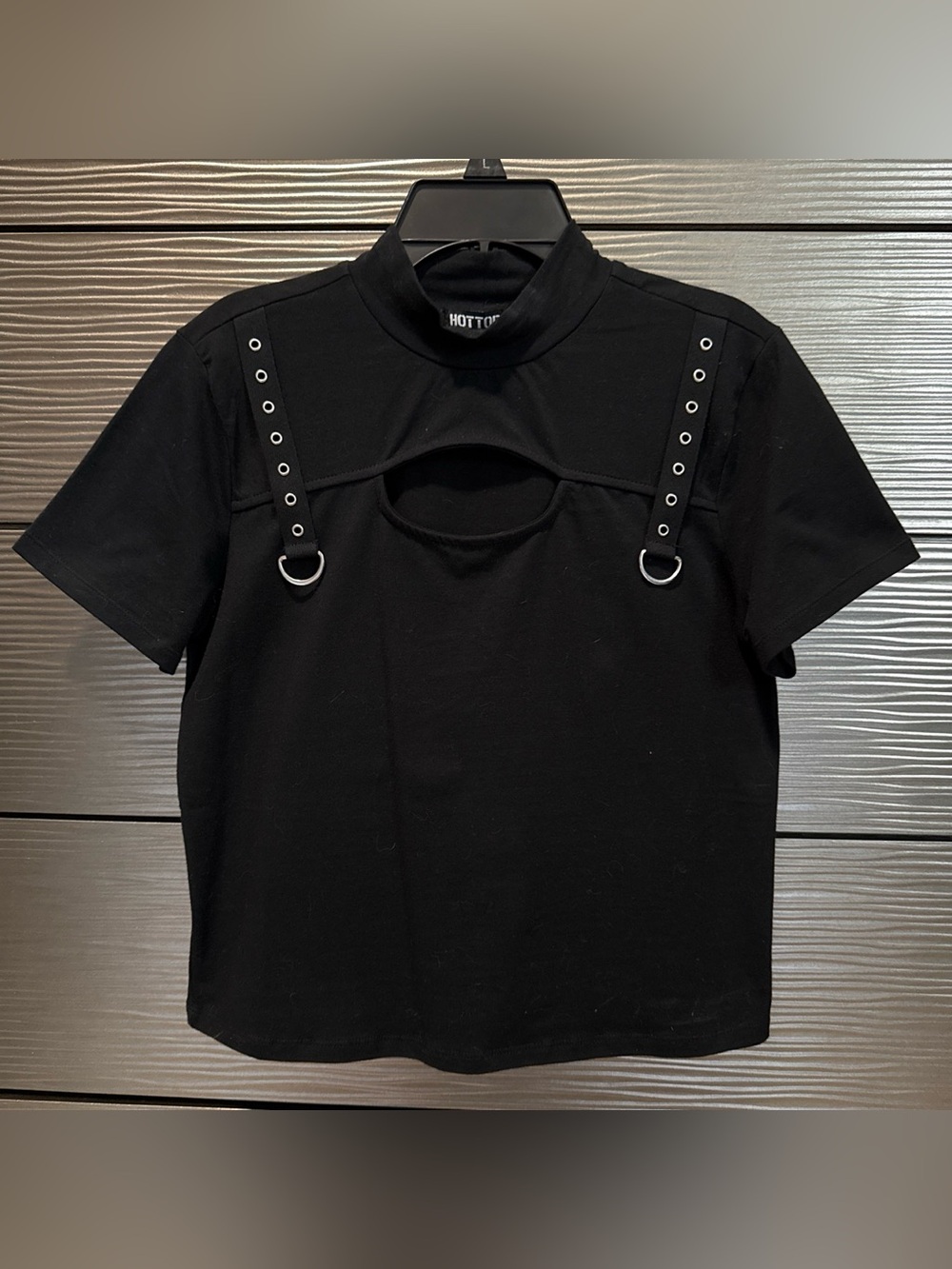 Hot Topic Black Grommet Accent Cutout Tee